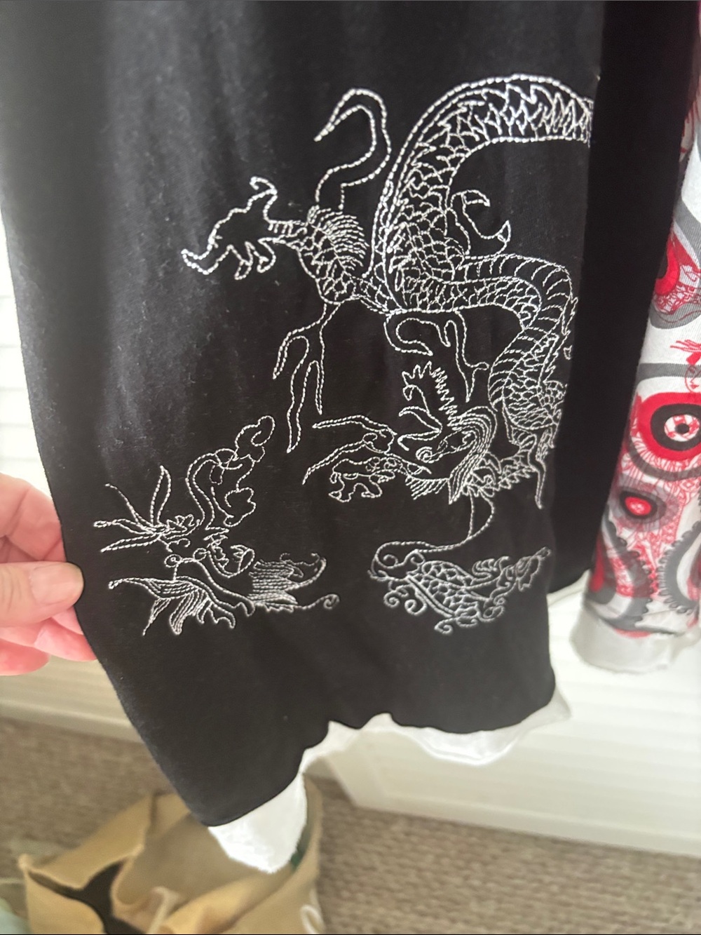 Black & Red Mixed-Print V-Neck Women’s Dress - Picture 3 of 6